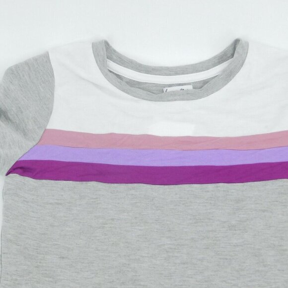 Girls T-shirt Dress Midi Short Sleeves Gray Grey Purple Crew Neck - Picture 2 of 5